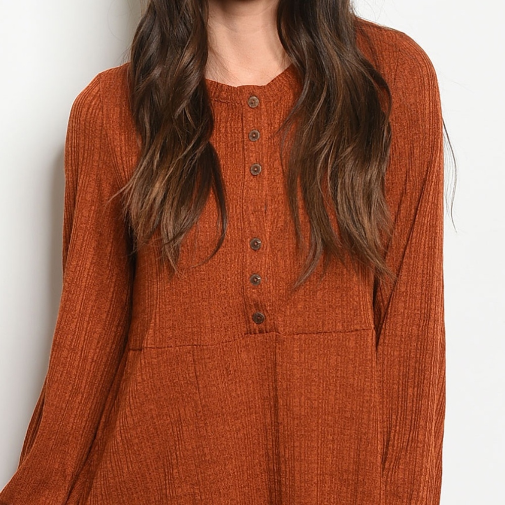 Dark Orange Long Sleeve Dress - Picture 2 of 6